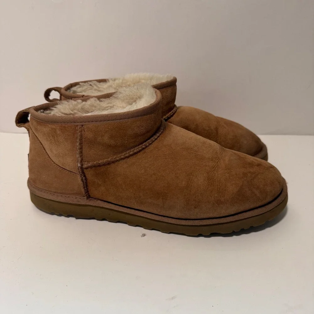 UGG Mens Classic Ultra Mini Boot 11 Chestnut Brown Suede Sheepskin Lining